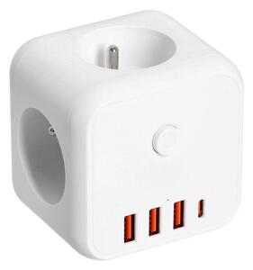 Rozbočovacia zásuvka s vypínačom LINEA 3x230V + 4xUSB A/C biela