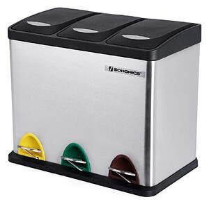 SONGMICS Odpadkový kôš 3 x 8 l strieborný