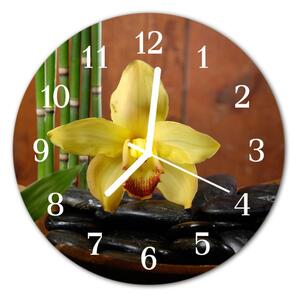Nástenné sklenené hodiny Bambusová orchidea fi 30 cm