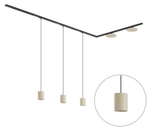 Moderný koľajnicový systém čierny s 3 závesnými svietidlami a 2 béžovými stropnými svietidlami 1-fázový - Iconic Holt Pulley
