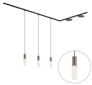 Moderný koľajnicový systém čierny s 3 závesnými svietidlami a 2 stropnými svietidlami Gunmetal 1-fázový - Iconic Lloyd Pulley