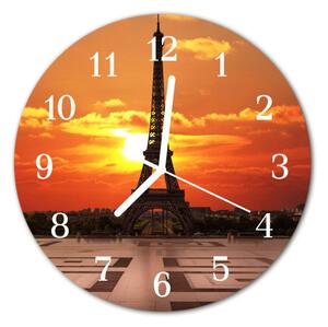 Nástenné sklenené hodiny Eiffelova veža fi 30 cm