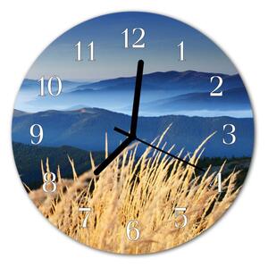 Sklenené hodiny okrúhle Hory trávy fi 30 cm