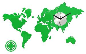 ModernClock 3D nalepovacie hodiny Mapa sveta zelené