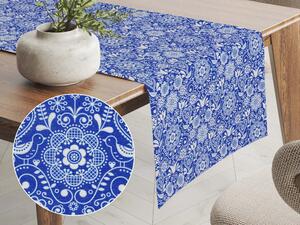 Biante Dekoračný behúň na stôl PML-100 Modro-biely ľudový ornament 20x120 cm