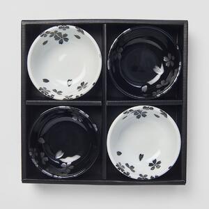 MADE IN JAPAN Set 4 misiek Black & White Sakura Design 9 × 3,5 cm