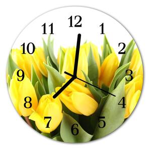 Sklenené hodiny okrúhle Tulipány fi 30 cm