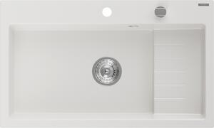 Mexen Omar granitový drez 1-komorový 800 x 480 mm, biely, sifón chróm - 6520801005-20