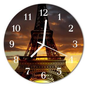 Sklenené hodiny okrúhle Eiffelova veža v paríži fi 30 cm
