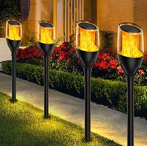 BERGE 4x Solárne záhradné LED lampy Silný plameň 65 cm