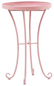 Záhradný stolík ružový kovový okrúhly 40 cm vonkajší s ozdobnými nohami vintage štýl