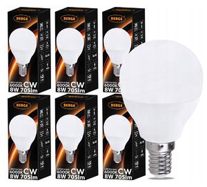 BERGE SADA 6x LED žiarovka G45 E14 8W 705lm - studená biela