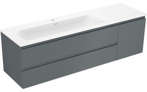 Mexen Rivel kúpeľňová skrinka 160 cm s umývadlom Vela ľavá, 2S, 1D, ryhovaná, grafit/biela matná