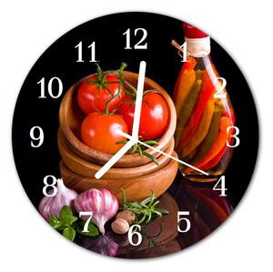Nástenné sklenené hodiny Cesnaková paradajky fi 30 cm