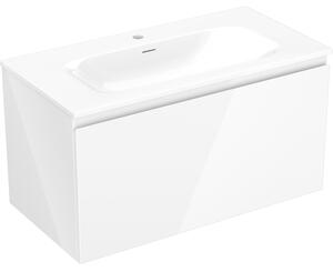 Mexen Orio, kúpeľňová skrinka 90 cm s umývadlom Vela, 1 zásuvka, biela lesklá, 91A10-09047-1-BF00-W23M00