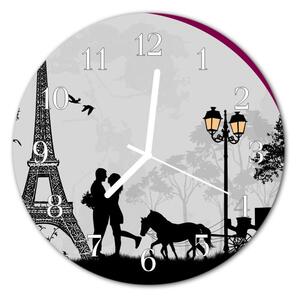 Nástenné sklenené hodiny Láska paríž fi 30 cm