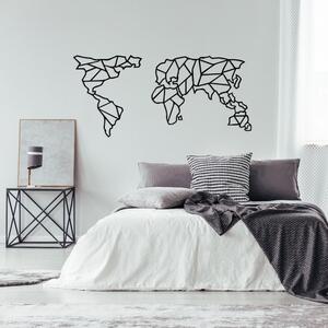 Čierna kovová nástenná dekorácia Geometric World Map, 120 × 58 cm