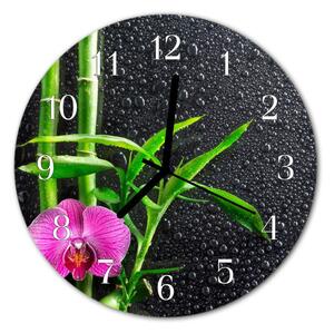 Nástenné sklenené hodiny Bambusové kúpele fi 30 cm