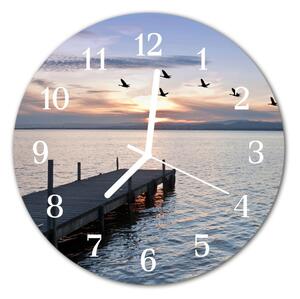 Nástenné sklenené hodiny Jazero vtákov fi 30 cm
