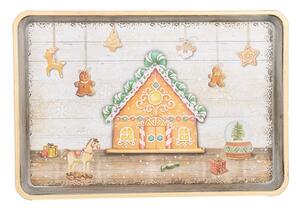 Podnos s perníkovou chalúpkou a perníčkami Gingerbread - 32*22*2 cm - Clayre & Eef