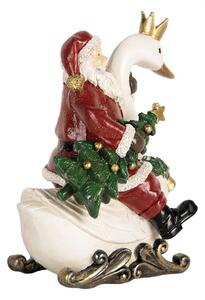 Červená vianočná dekorácia Santa Claus na labuti - 13*10*16 cm - Clayre & Eef