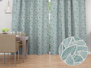 Biante Dekoračný záves Leona LN-166 Biele listy na modrozelenom 130x140 cm