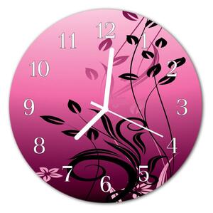 Sklenené hodiny okrúhle Kvety umenie fi 30 cm