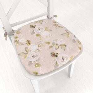 Biante Oblý podsedák PML-059 Biele ruže s perokresbou na béžovom - 39x37x3 cm