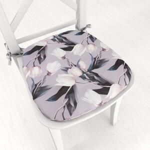 Biante Oblý podsedák PML-034 Biele tulipány na sivom - 39x37x3 cm