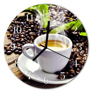 Sklenené hodiny okrúhle Kávový hrnček fi 30 cm
