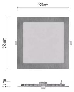Strieborný vstavaný LED panel hranatý 225 x 225mm 18W CCT Premium