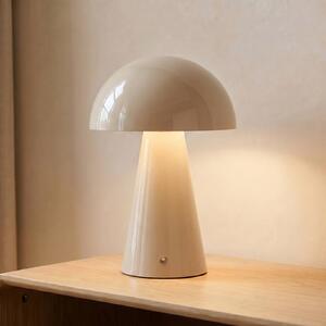 Lindby LED dobíjacia stolová lampa Nevijo, béžová, Ø20cm, USB, stmievač, Krémová / jantárovo žltá, Obývacia izba / jedáleň, kov, Moderný, Stojacie svietidlo