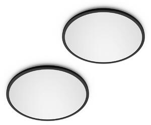 Philips LED SuperSlim sada 2 ks čierna IP44 Ø 30 cm 700 K, Čierna, Pracovňa / Kancelária, Plast, Moderný, Závesné svietidlo