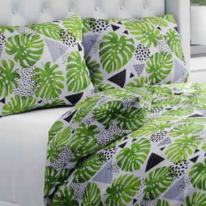 Biante Bavlnené posteľné obliečky Sandra SA-175 Zelené listy Monstera Jednolôžko 140x200 a 70x90 cm
