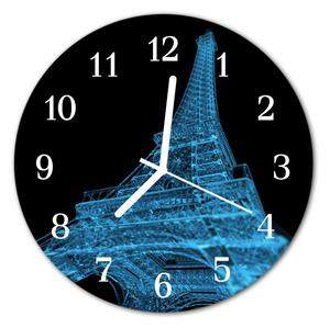 Sklenené hodiny okrúhle Eiffelova veža v paríži fi 30 cm
