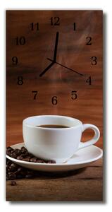 Sklenené hodiny vertikálne Káva hnedý šálka 30x60 cm