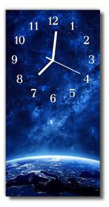 Sklenené hodiny vertikálne Vesmír modré hviezdy 30x60 cm