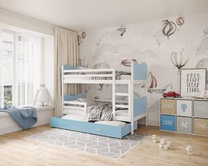 Detská poschodová posteľ so zásuvkou MAX R - 190x80 cm - modro-biela - vláčik