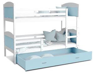Detská poschodová posteľ so zásuvkou MATTEO - 160x80 cm - modro-biela