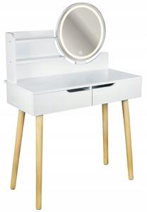Toaletný stolík SCANDI 2 so zrkadlom a LED osvetlením biely / naturálny