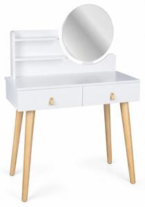 Toaletný stolík SCANDI 3 so zrkadlom biely / naturálny