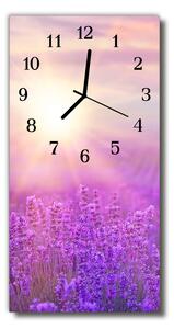 Sklenené hodiny vertikálne Purpurové kvety levandule 30x60 cm