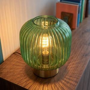 OSRAM Stolová lampa Decor Groovie, zelená, výška 22 cm, sklo, E27, Zelená, Obývacia izba / jedáleň, Sklo, Vintage, Stojacie svietidlo
