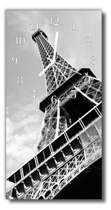 Sklenené hodiny vertikálne City eiffelova veža šedá 30x60 cm