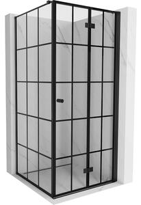 Mexen Mist-F T, 1-krídlový skladací sprchový kút pravý 70 x 70 cm, číre sklo-čierna mriežka, 8A6T-070-070-70-77-P