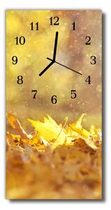 Sklenené hodiny vertikálne Príroda listy zlata 30x60 cm