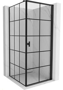 Mexen Mist-B, 1-krídlový výklopný sprchový kút, pravý, 70 x 70 cm, číre sklo-čierna mriežka, 8A2T-070-070-70-77-P