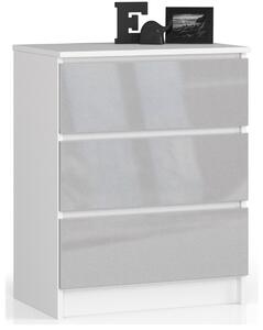 Ak furniture Komoda Kuba 60 cm - 3 zásuvky biela/sivá