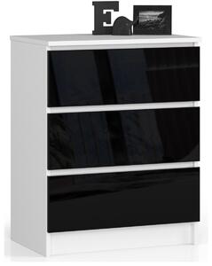 Ak furniture Komoda Kuba 60 cm - 3 zásuvky biela/čierna