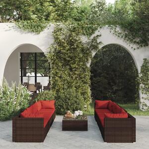 Maison Exclusive – 9-dielna záhradná súprava s vankúšmi z polyrotangu v hnedej farbe